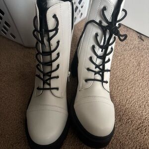 Wild Diva White and Black Combat Boots